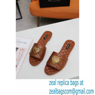 Dolce  &  Gabbana Leather Sliders Brown with Devotion Heart 2021